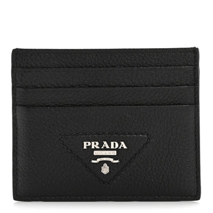 Prada Vitello Daino Triangle Card Holder Black 1 of 8