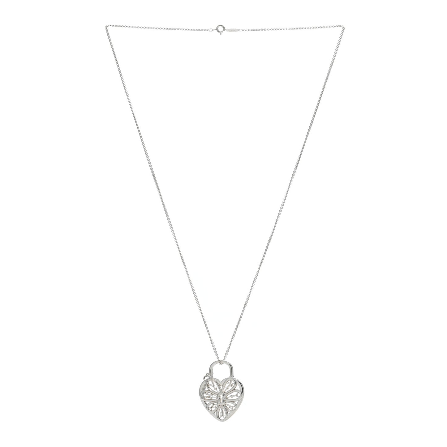 Sterling Silver Large Filigree Heart Key Pendant Necklace