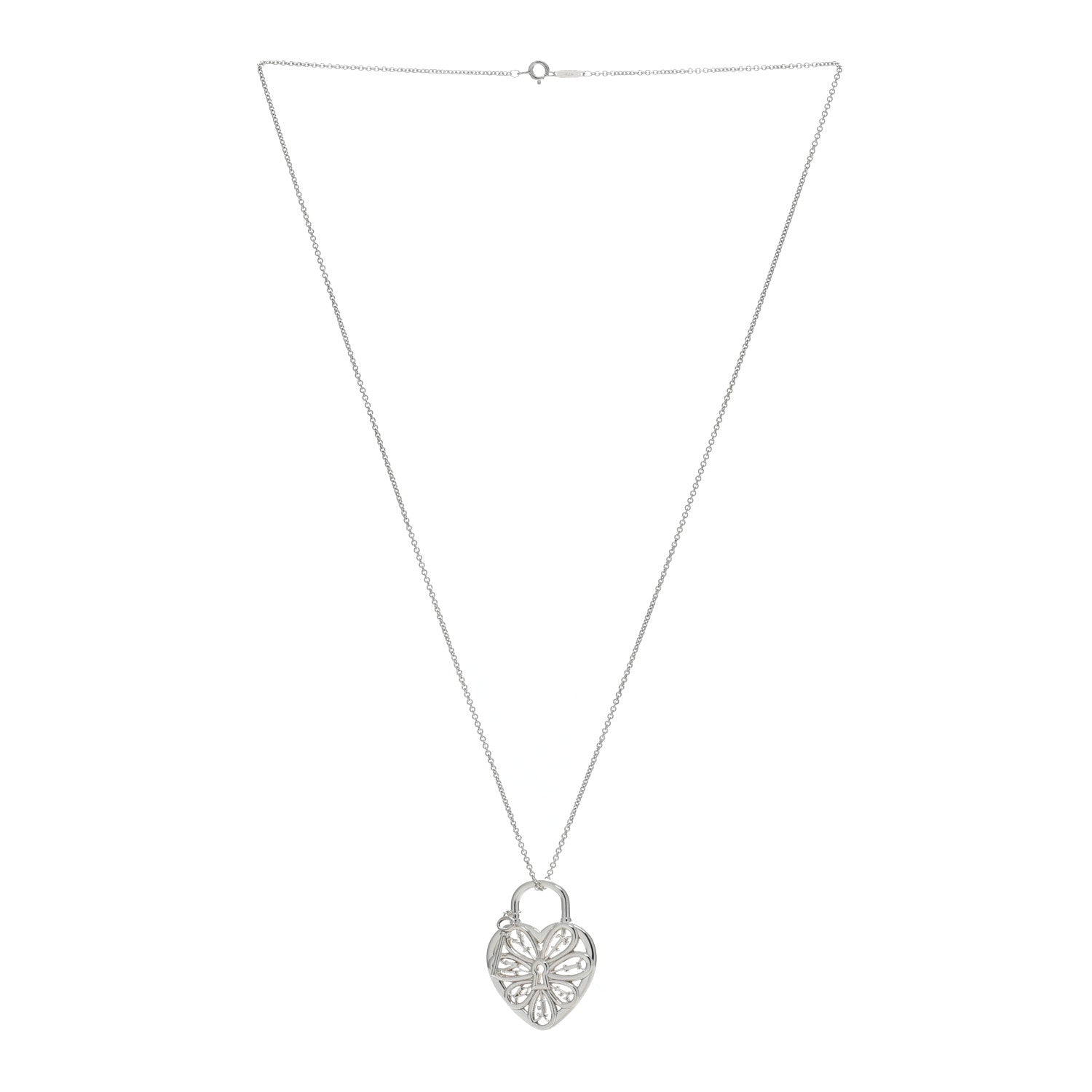 Tiffany Sterling Silver Large Filigree Heart Key Pendant Necklace 2 of 4