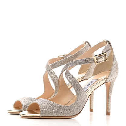 Jimmy Choo Dusty Glitter Emily 85 Sandals 36 Platinum Ice 3 of 10