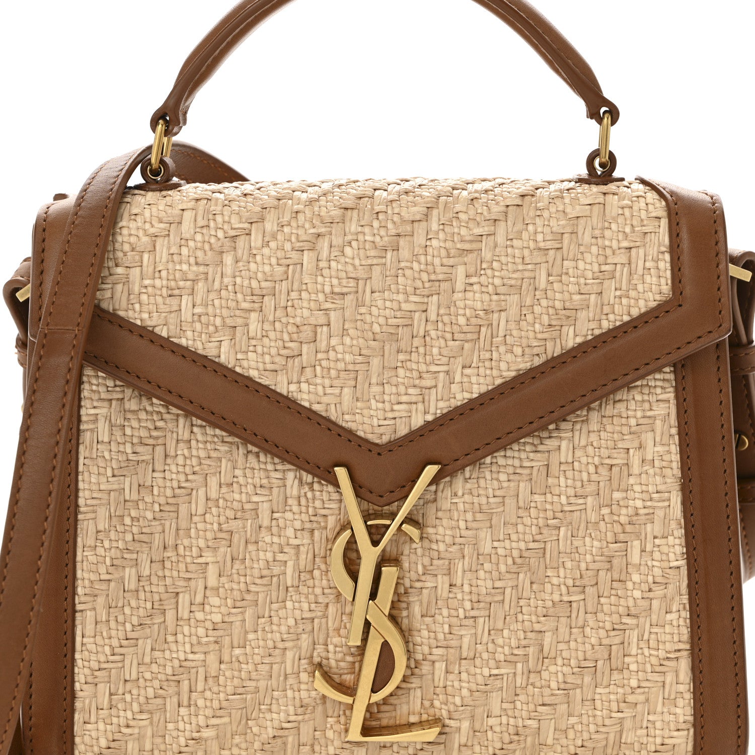 Saint Laurent Raffia Calfskin Mini Classic Monogram Cassandra Top Handle Naturel Brick 8 of 10