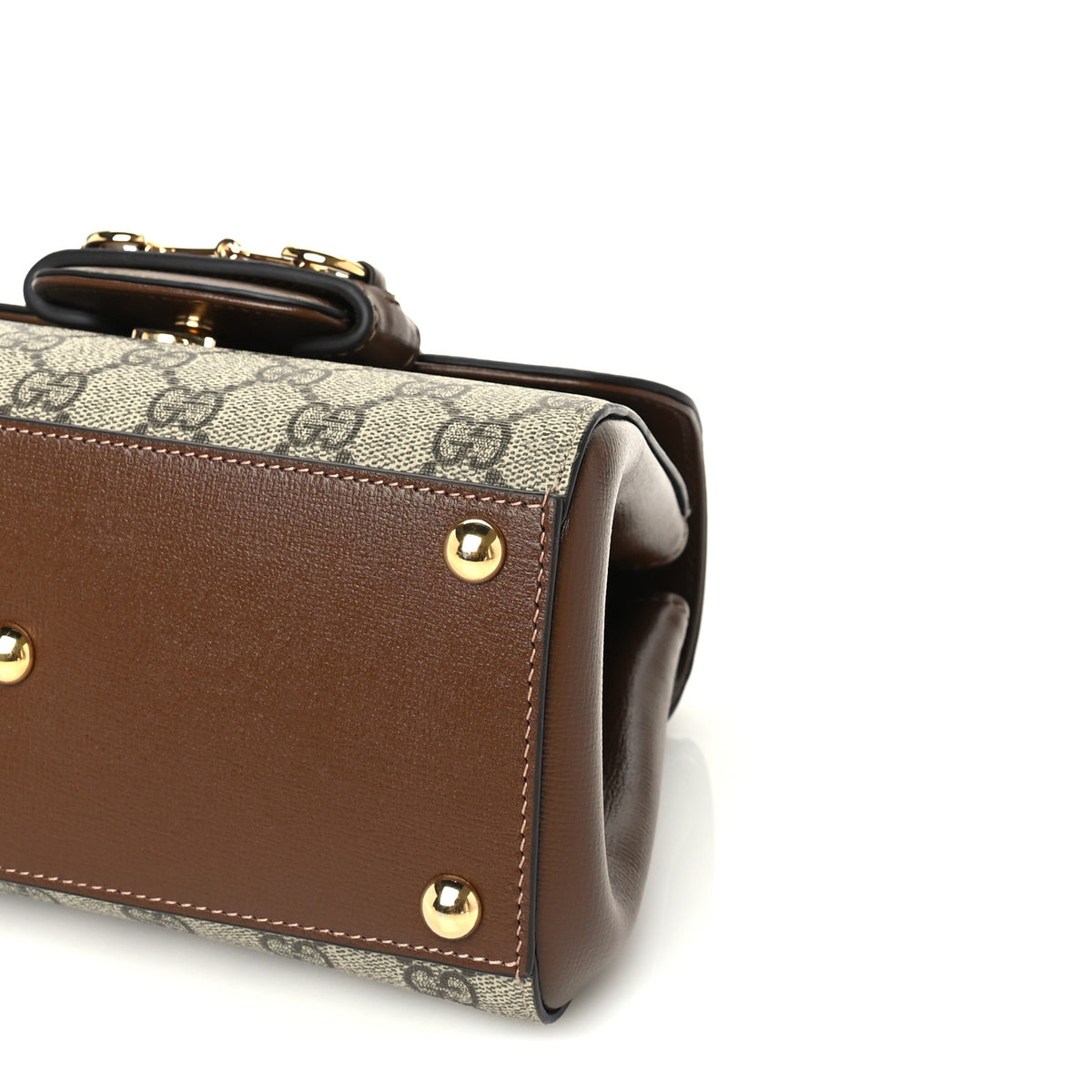 Gucci GG Supreme Monogram Azalea Calfskin Mini Horsebit 1955 Top Handle Flap Bag Beige Ebony Brown Sugar 4 of 8