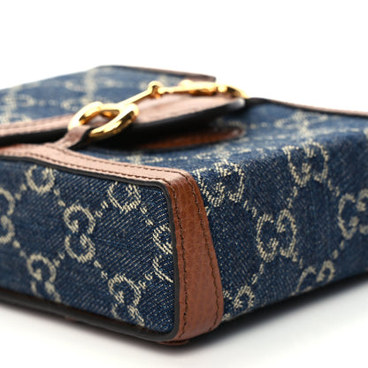 Gucci New Denim GG Monogram Dollar Calfskin Mini Horsebit 1955 Crossbody Bag Blue Tea Cuir Epilog 8 of 10