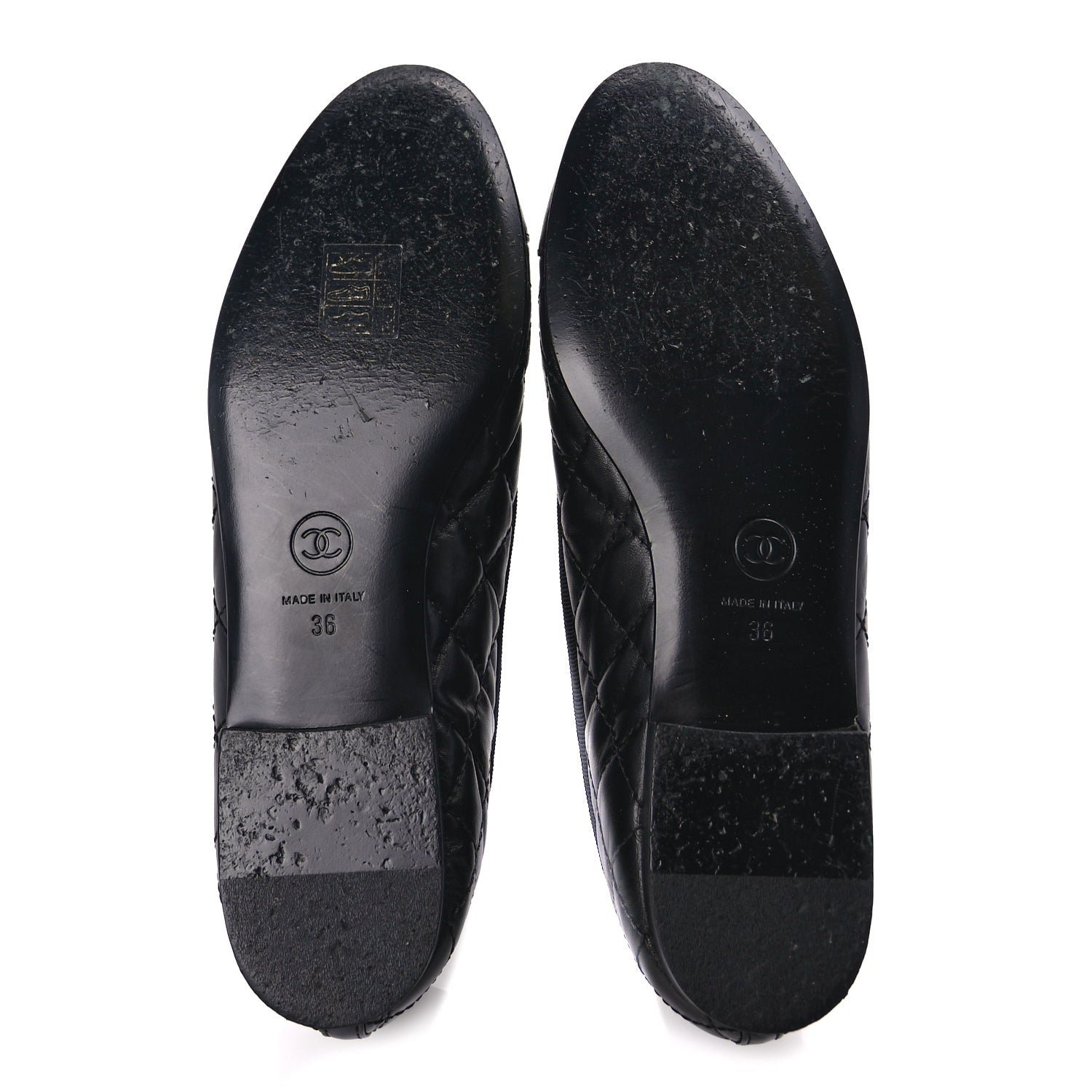 Chanel Aged Calfskin Quilted CC Cap Toe Ballerina Flats 36 Black 6 of 9