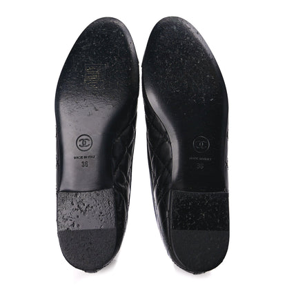 Chanel Aged Calfskin Quilted CC Cap Toe Ballerina Flats 36 Black 6 of 9