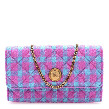 Versace Tweed Quilted Medusa Wallet on Chain Crossbody Pink Blue 1 of 7