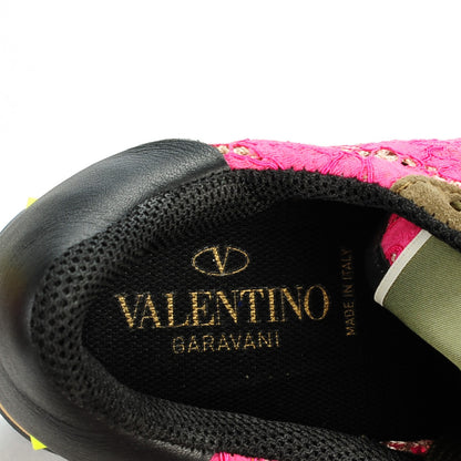 Valentino Garavani Macrame Lace Suede Womens Rockrunner Sneakers 37 Fuchsia Yellow 7 of 8