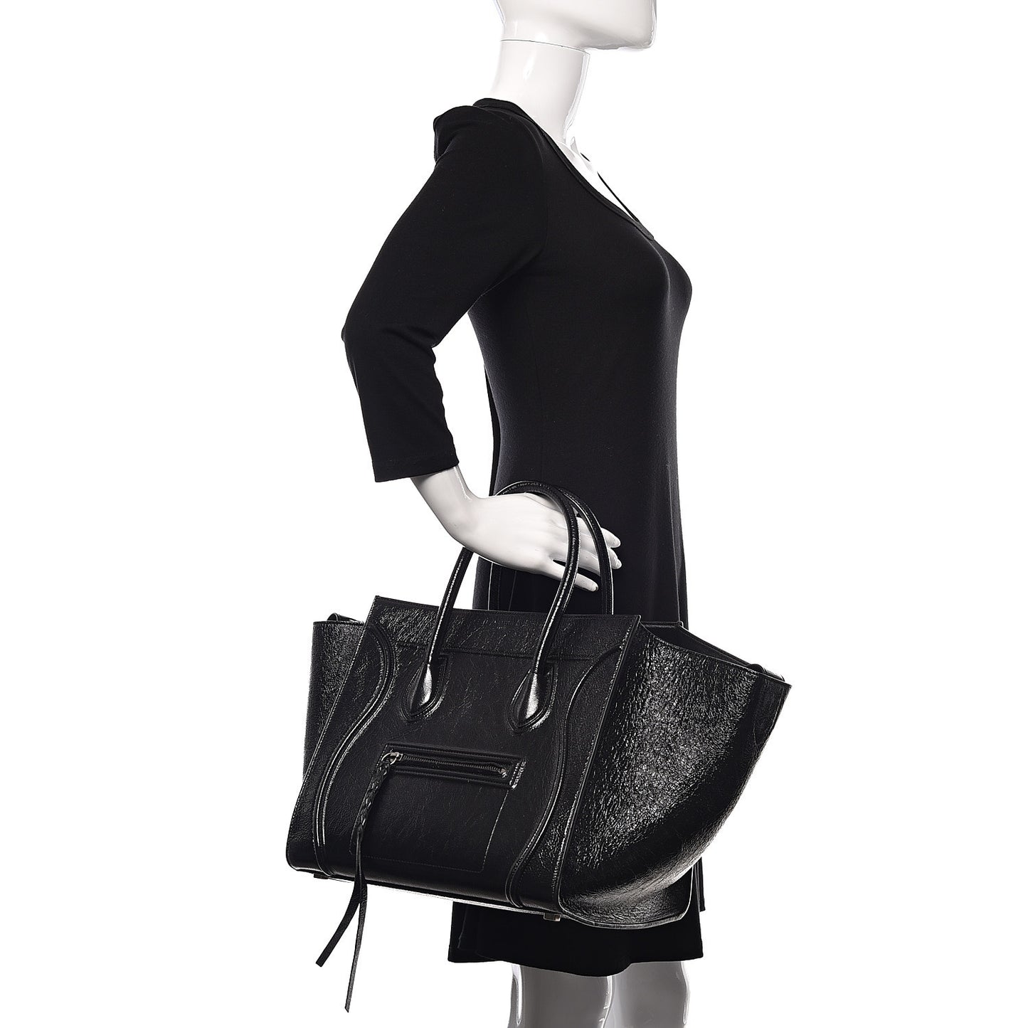 Crinkled Patent Calfskin Medium Phantom Luggage Black