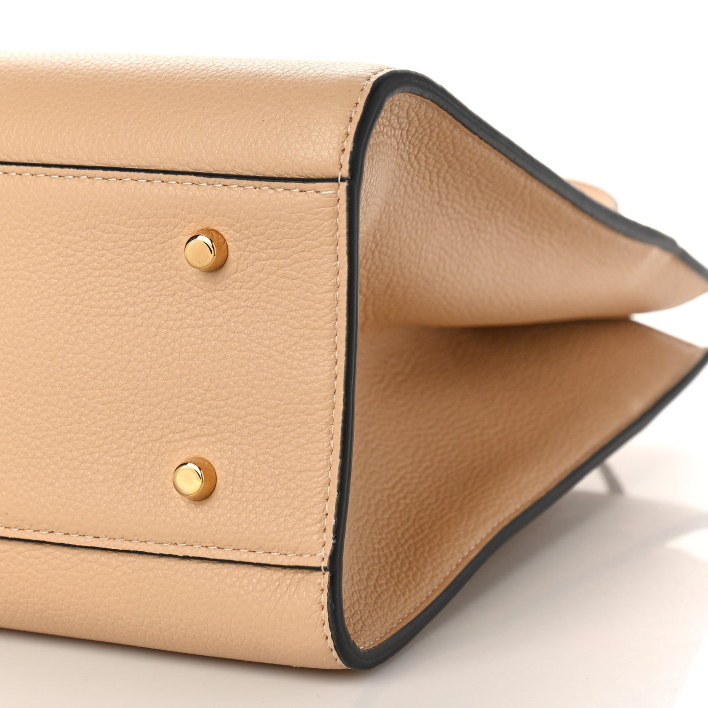 Grained Calfskin Large Virtus Top Handle Shoulder Bag Beige