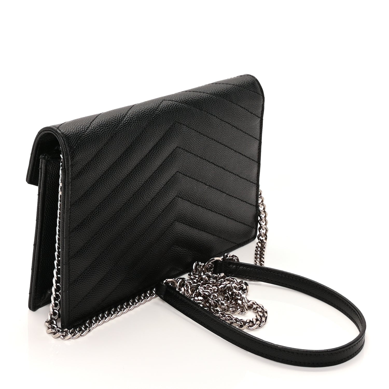 Saint Laurent Grain De Poudre Matelasse Chevron Monogram Envelope Chain Wallet Black 2 of 8