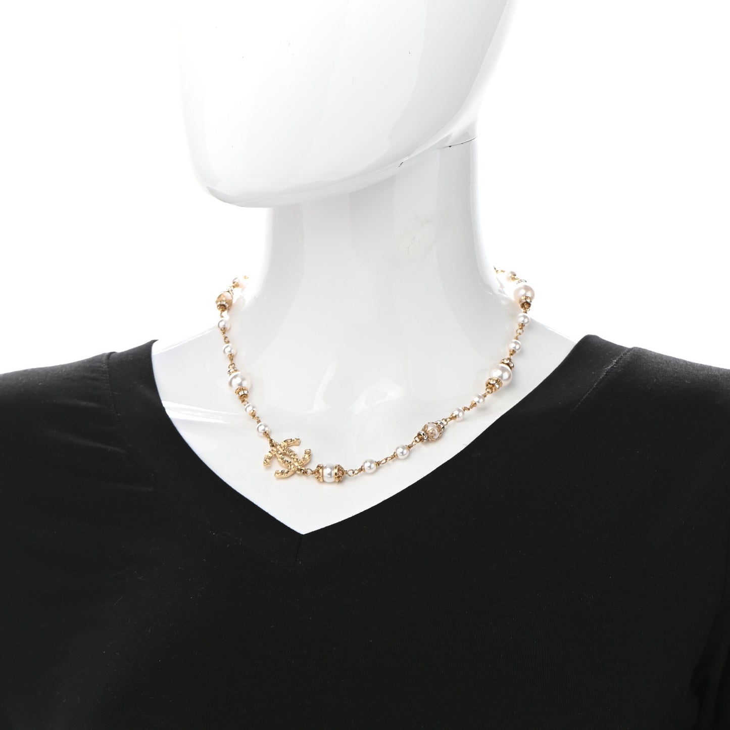 Pearl Crystal Textured CC Short Necklace Gold