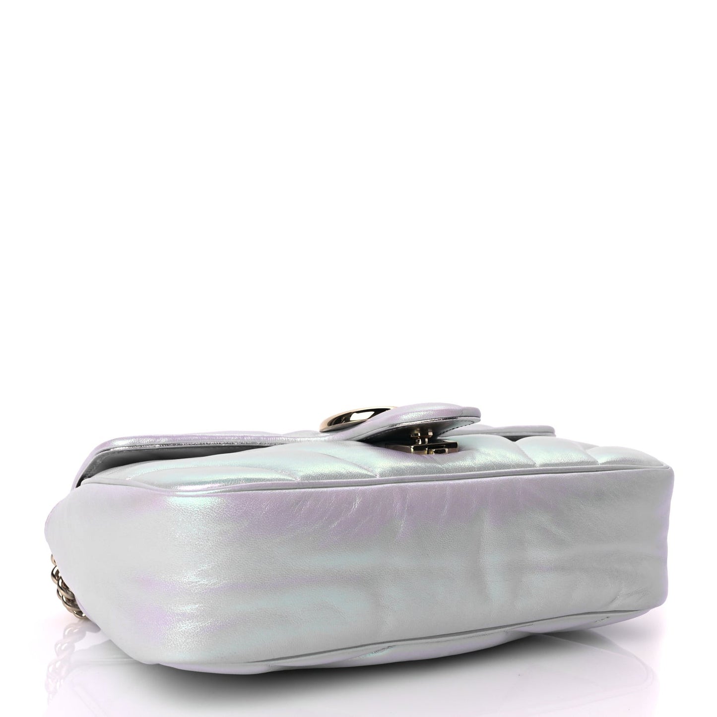 Iridescent Nappa Chevron Matelasse Small GG Marmont Shoulder Bag Snow Light Blue