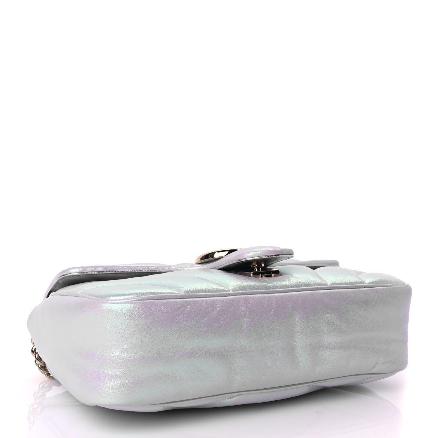 Gucci Iridescent Nappa Chevron Matelasse Small GG Marmont Shoulder Bag Snow Light Blue 3 of 9