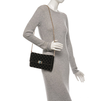 Valentino Garavani Suede Rockstud Spike Wallet on Chain Black 2 of 7