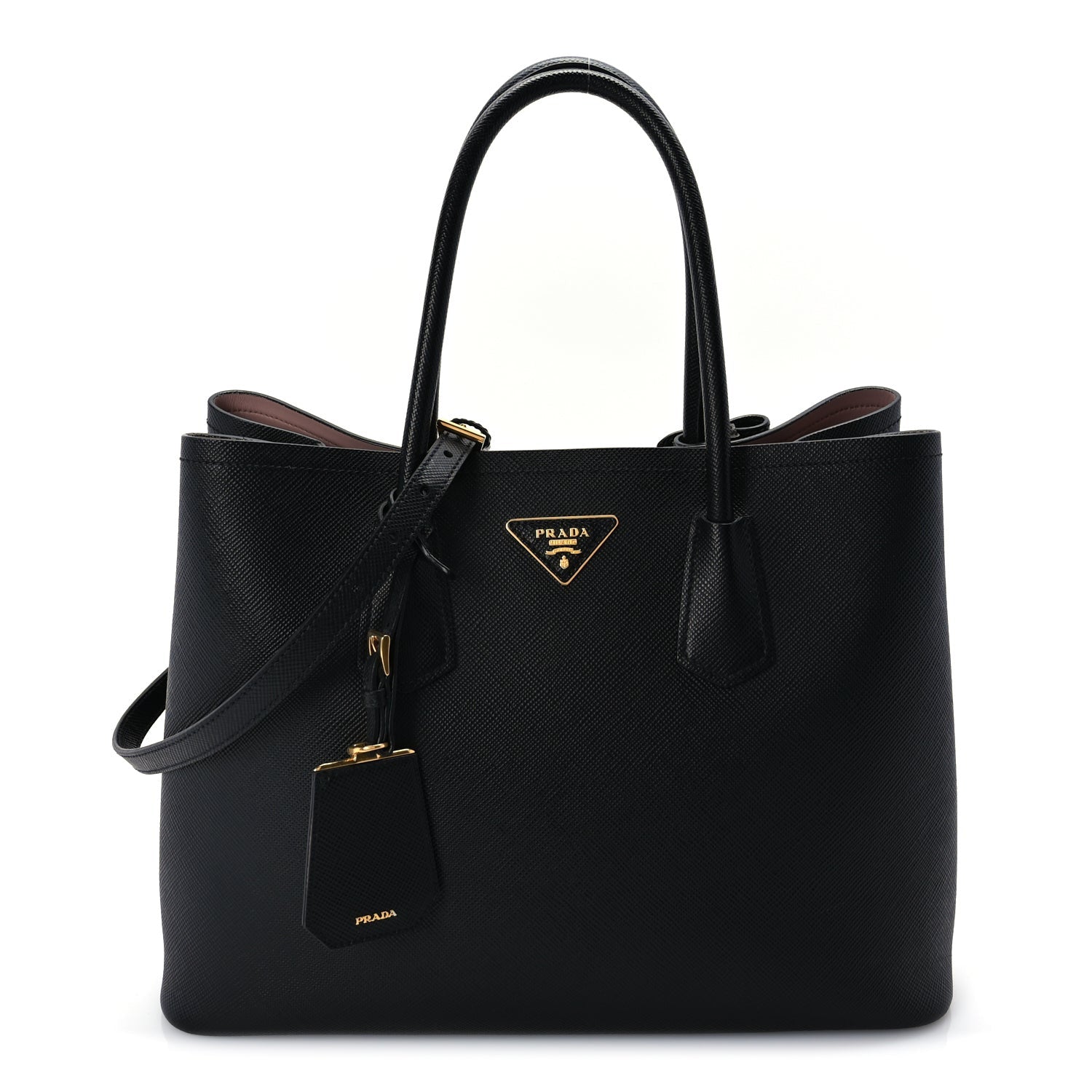 Prada Saffiano Cuir Medium Double Bag Black Mughetto 1 of 8