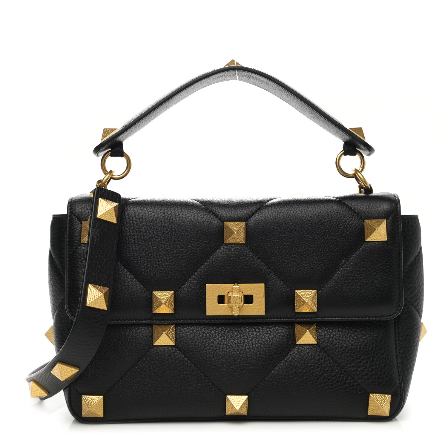 Valentino Garavani Nappa Large Roman Stud Shoulder Bag Black 1 of 8