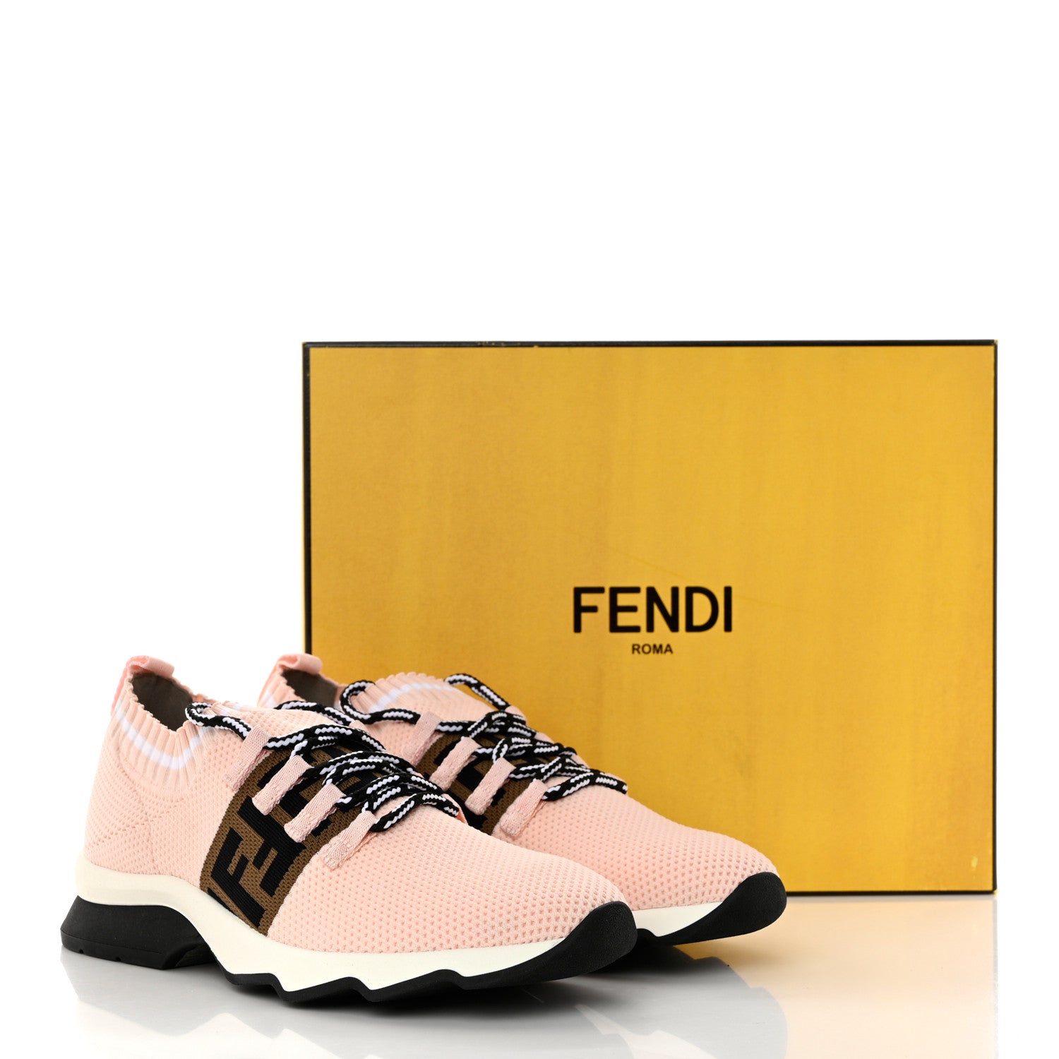 Fendi Stretch Knit Jacquard FF Lace-Up Sock Sneakers 38.5 Pink 8 of 8