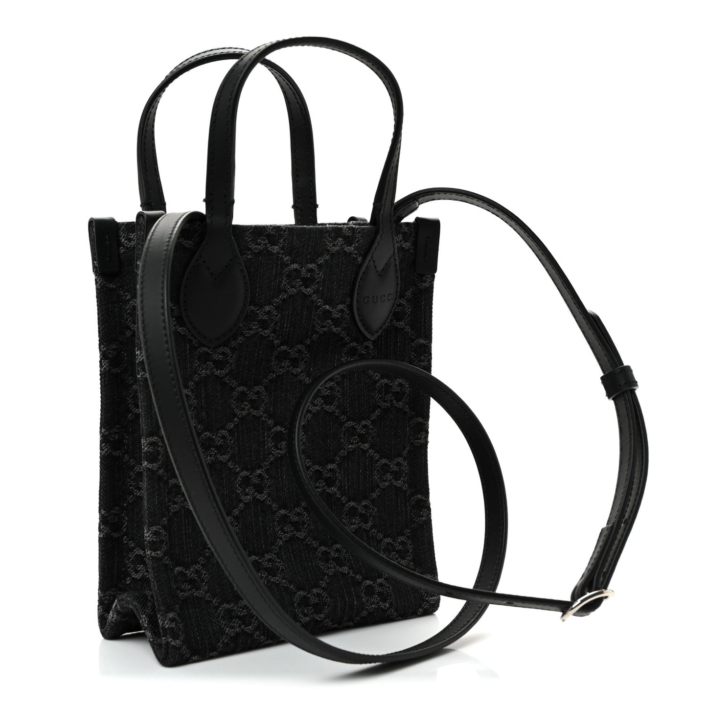 Denim Cuoio Harness GG Monogram Mini Ophidia Tote Bag Black Medium Grey