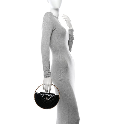 Chanel Patent Calfskin Quilted Chain Hoop Bag Black 2 of 10