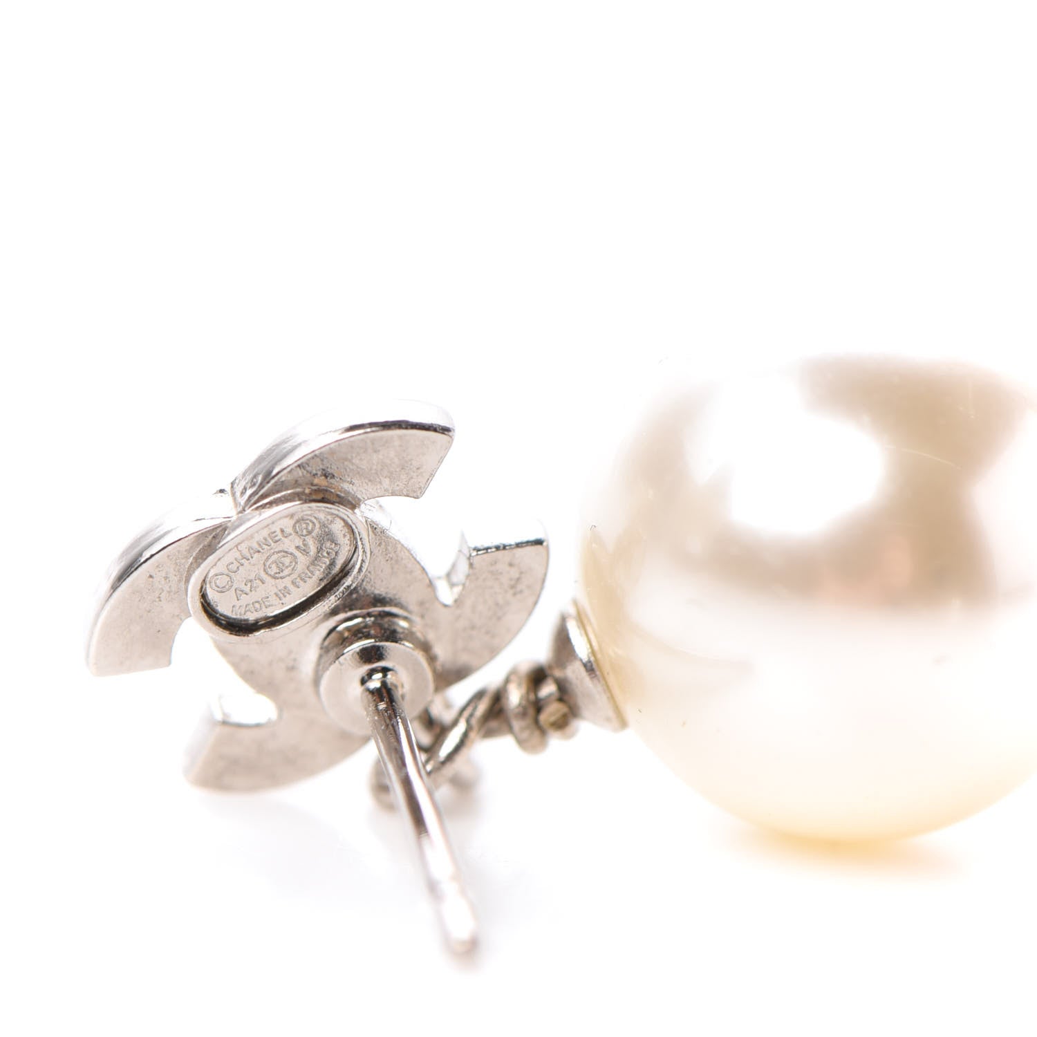 Chanel Crystal Pearl CC Drop Earrings Silver 4 of 5