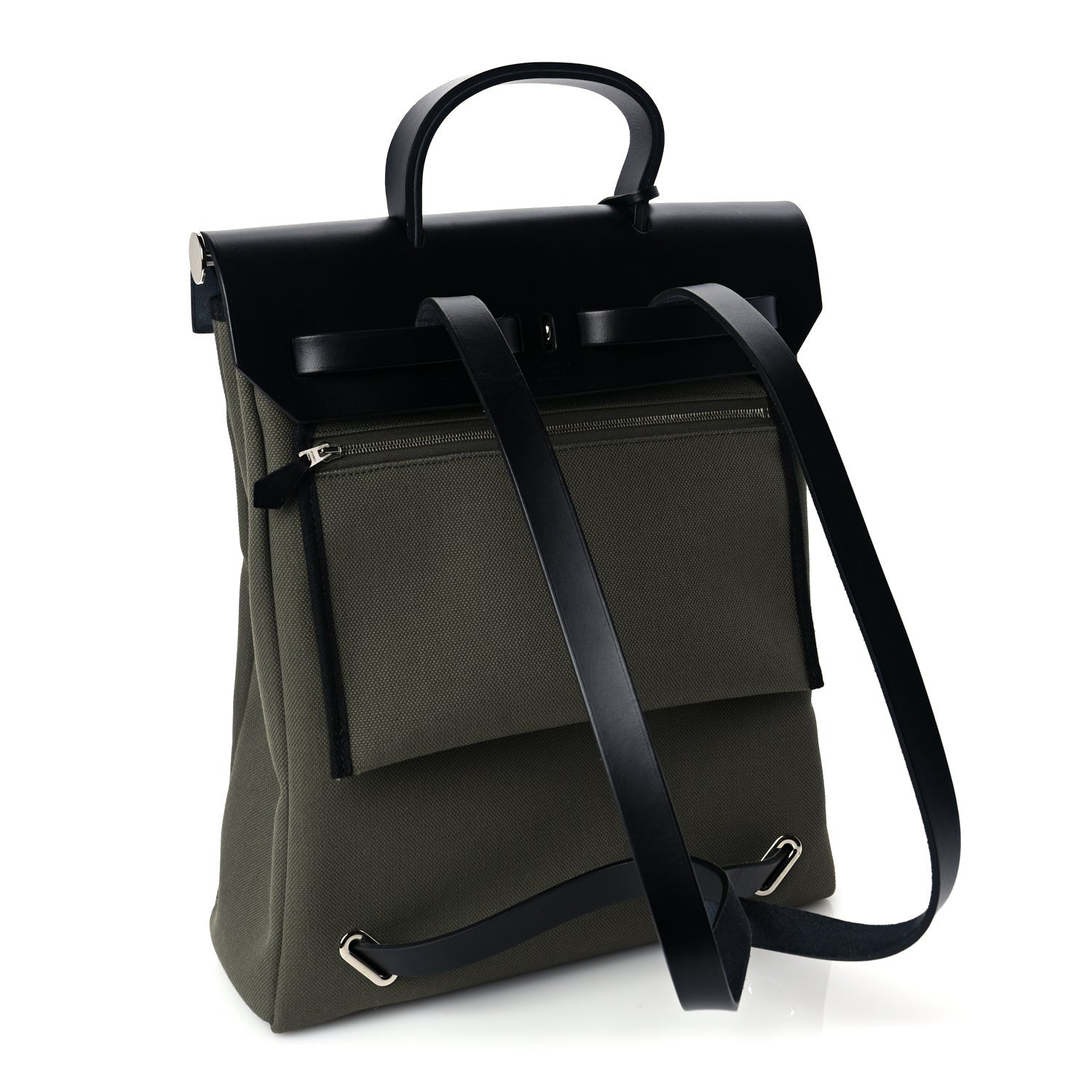 Hermes Military Toile Vache Hunter Herbag a Dos Zip Retourne Backpack Vert De Gris Black 2 of 8
