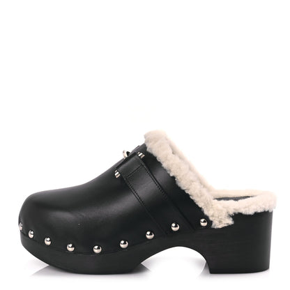 Givenchy Calfskin Shearling Studded Platform Clogs 38 Black 1 of 9
