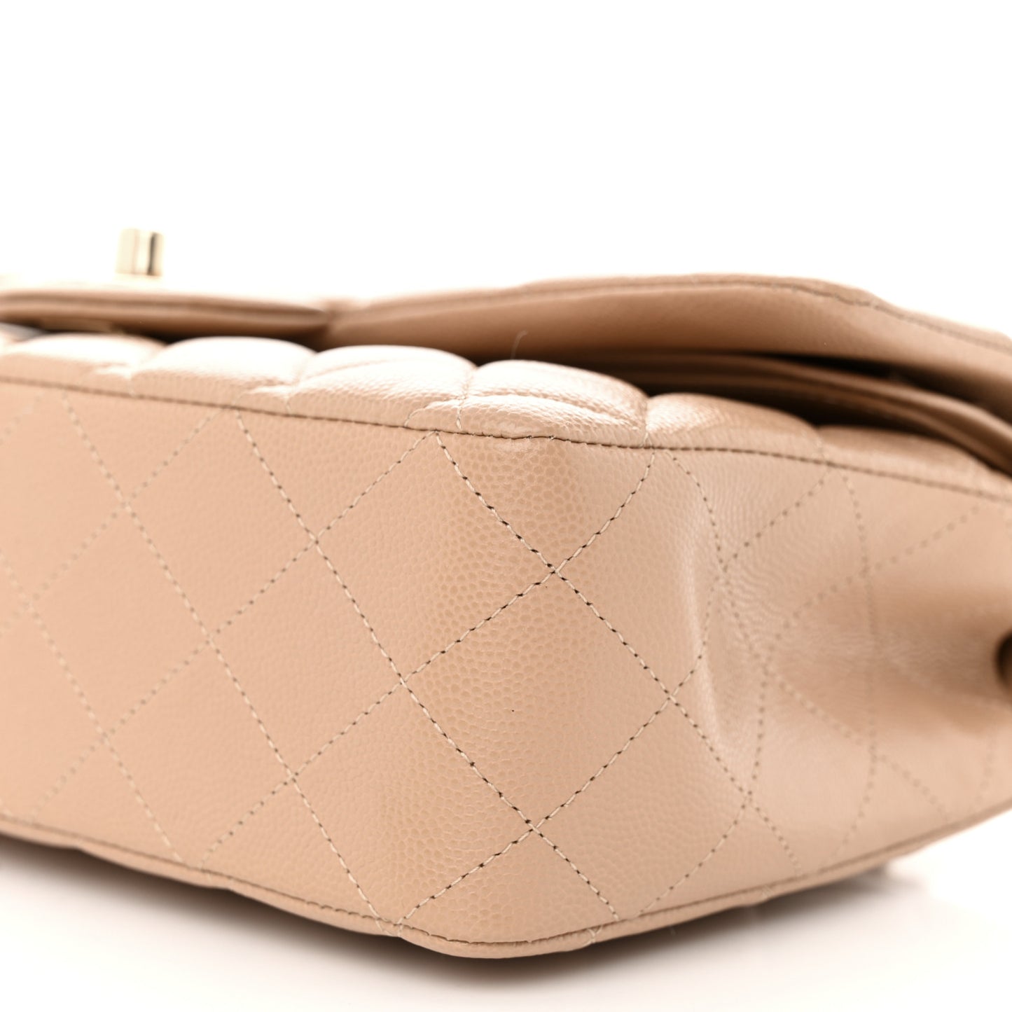 Caviar Quilted Medium Double Flap Beige