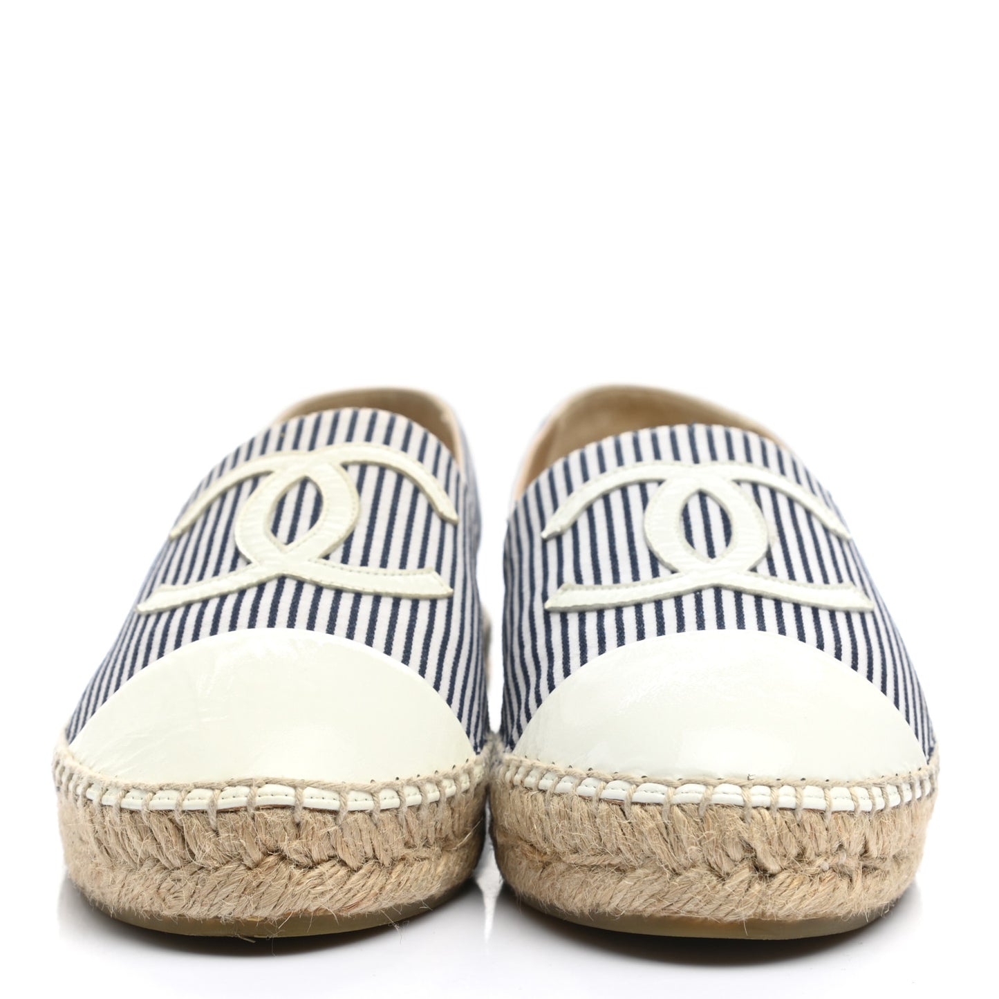 Canvas Striped Lambskin CC Espadrilles 39 Ivory Navy White