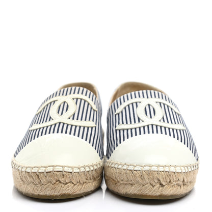 Chanel Canvas Striped Lambskin CC Espadrilles 39 Ivory Navy White 2 of 12