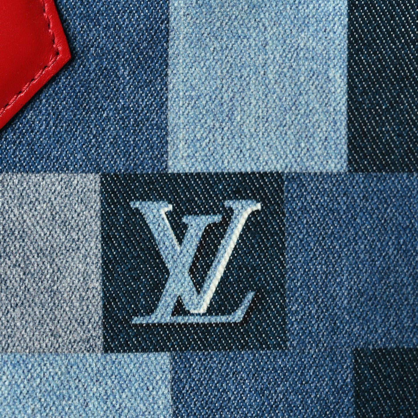 Denim Damier Monogram Patchwork Speedy Bandouliere 30 Blue Rouge