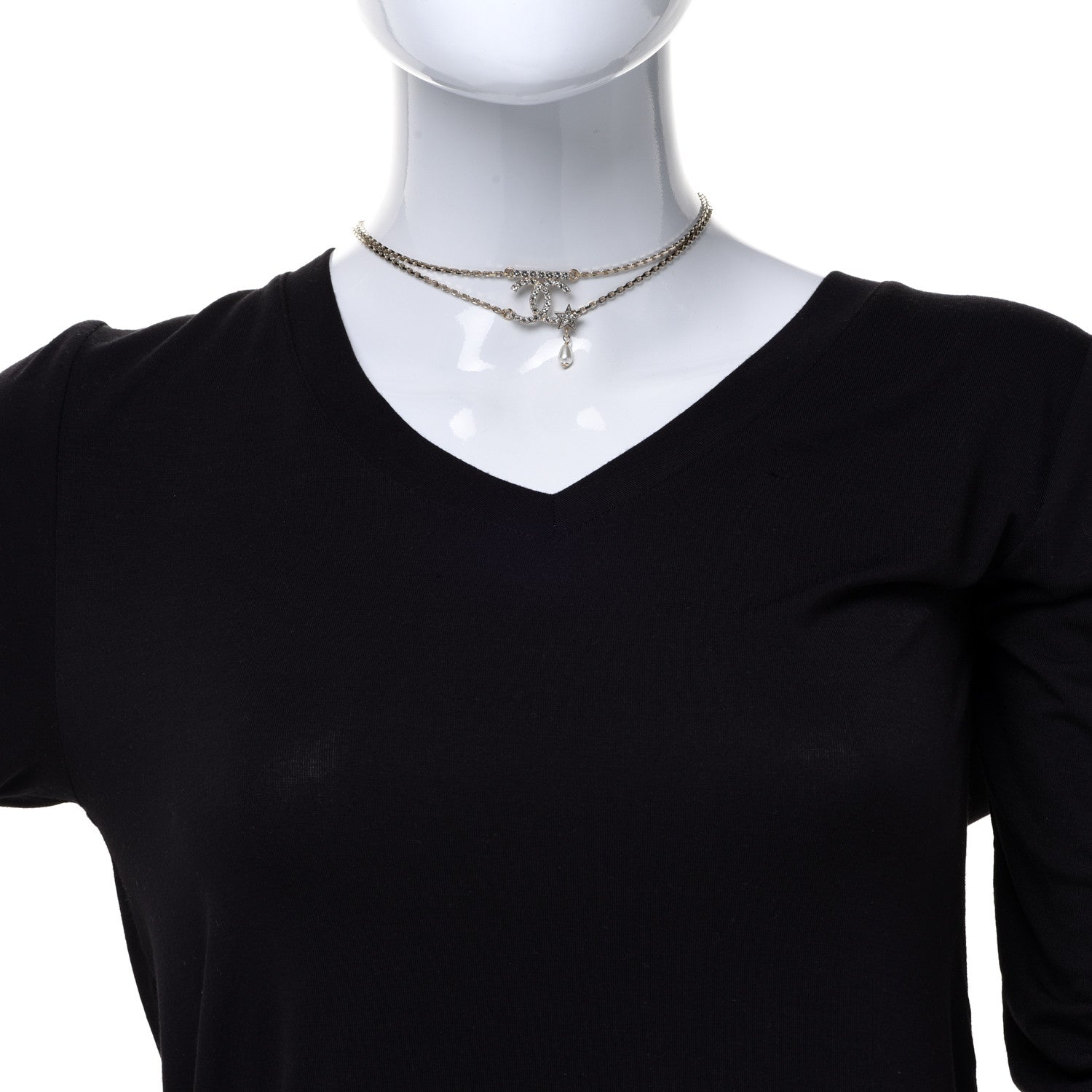Chanel Pearl Crystal CC Star Choker Necklace Gold 2 of 6