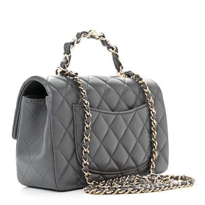 Chanel Lambskin Quilted Mini Chain Top Handle Rectangular Flap Grey 3 of 10