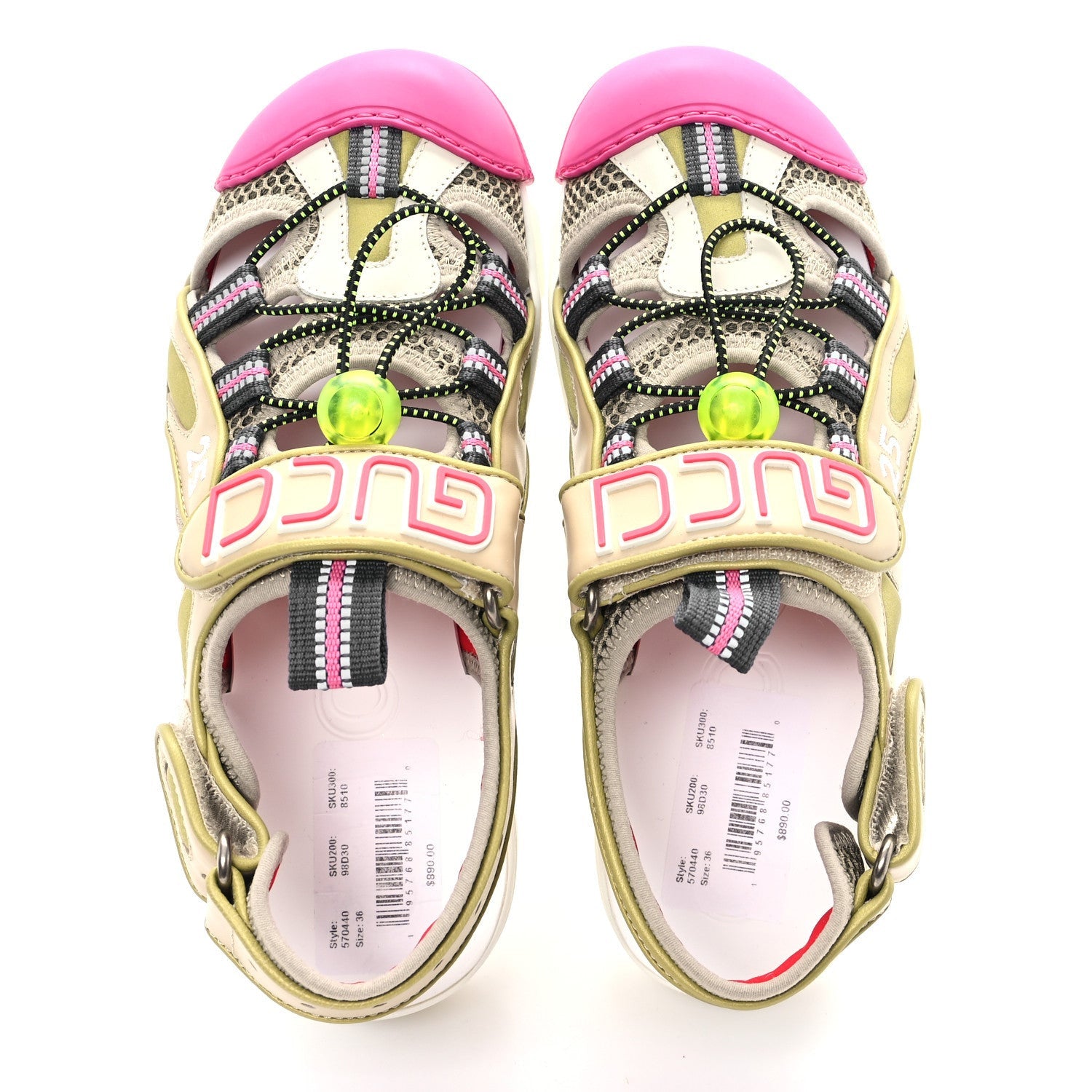 Gucci Mesh Fabric Tinsel Sport Sandals 36 Loess Sand Box Pink 2 of 7