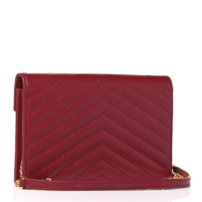 Saint Laurent Grain De Poudre Matelasse Chevron Monogram Envelope Chain Wallet Rouge Opyum 2 of 4