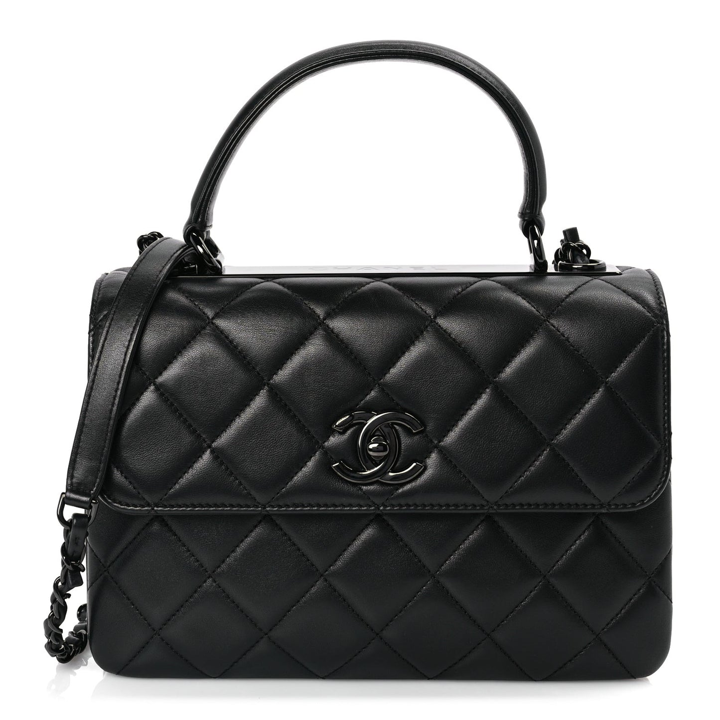Lambskin Quilted Small Trendy CC Dual Handle Flap Bag So Black