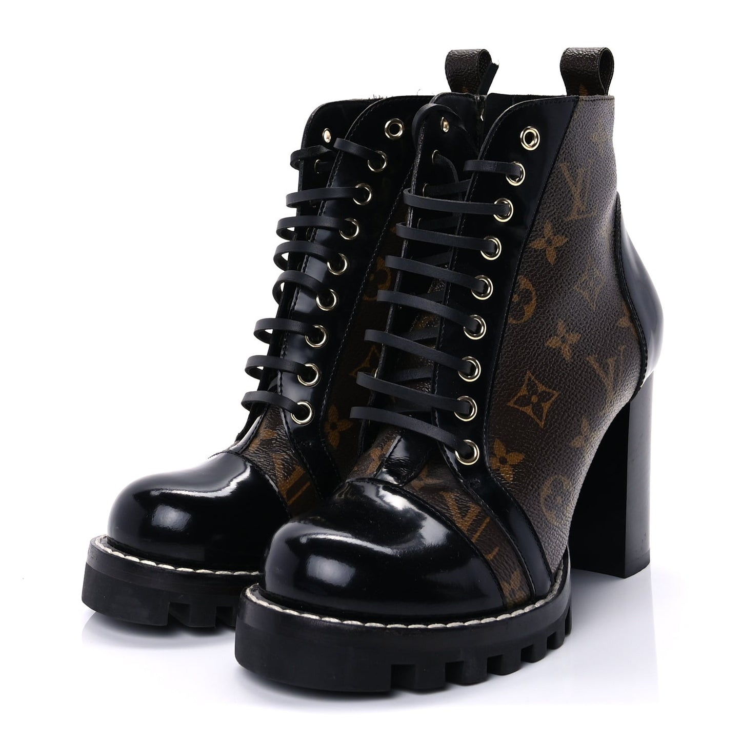 Patent Calfskin Monogram Star Trail Ankle Boots 37.5 Black
