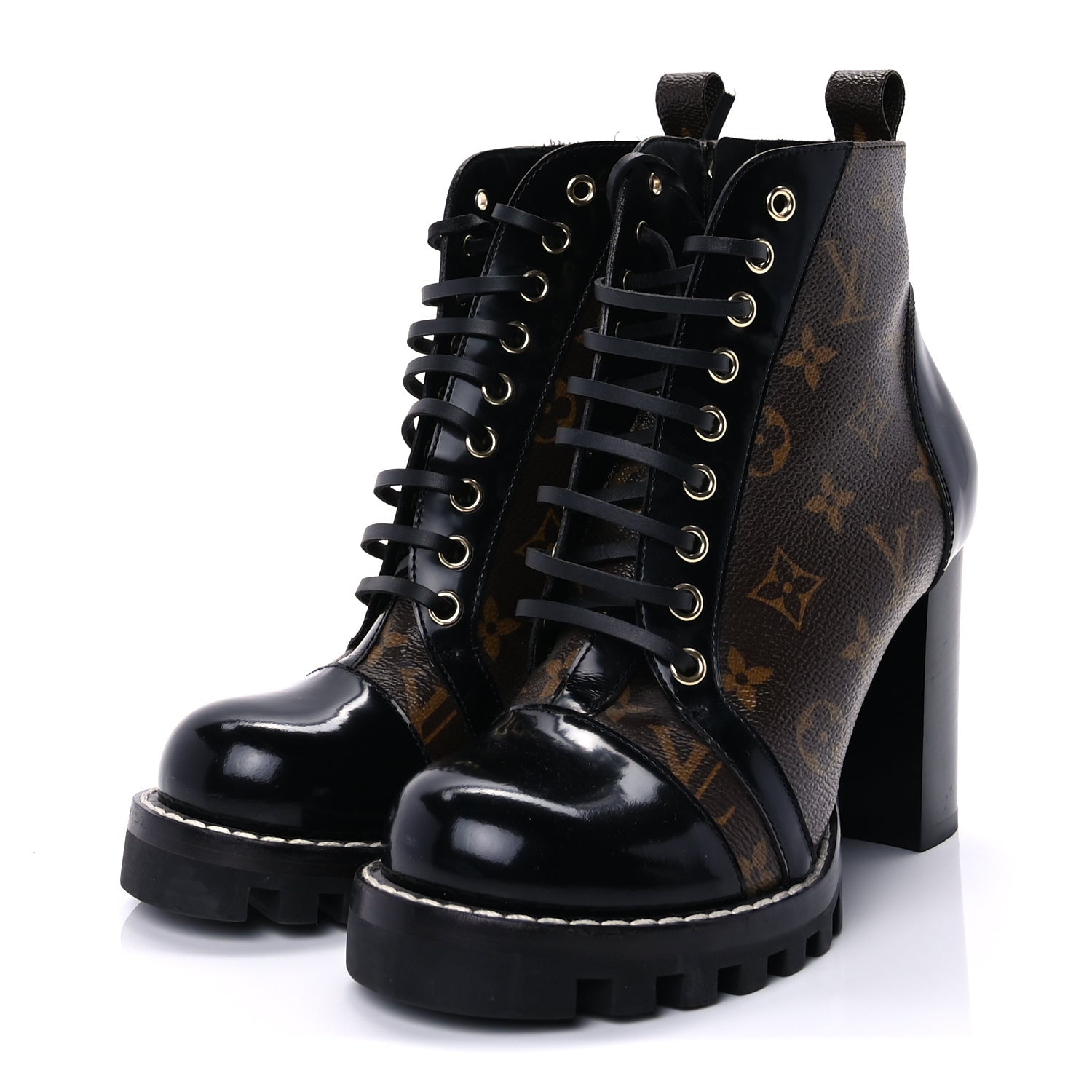 Louis Vuitton Patent Calfskin Monogram Star Trail Ankle Boots 37.5 Black 3 of 7