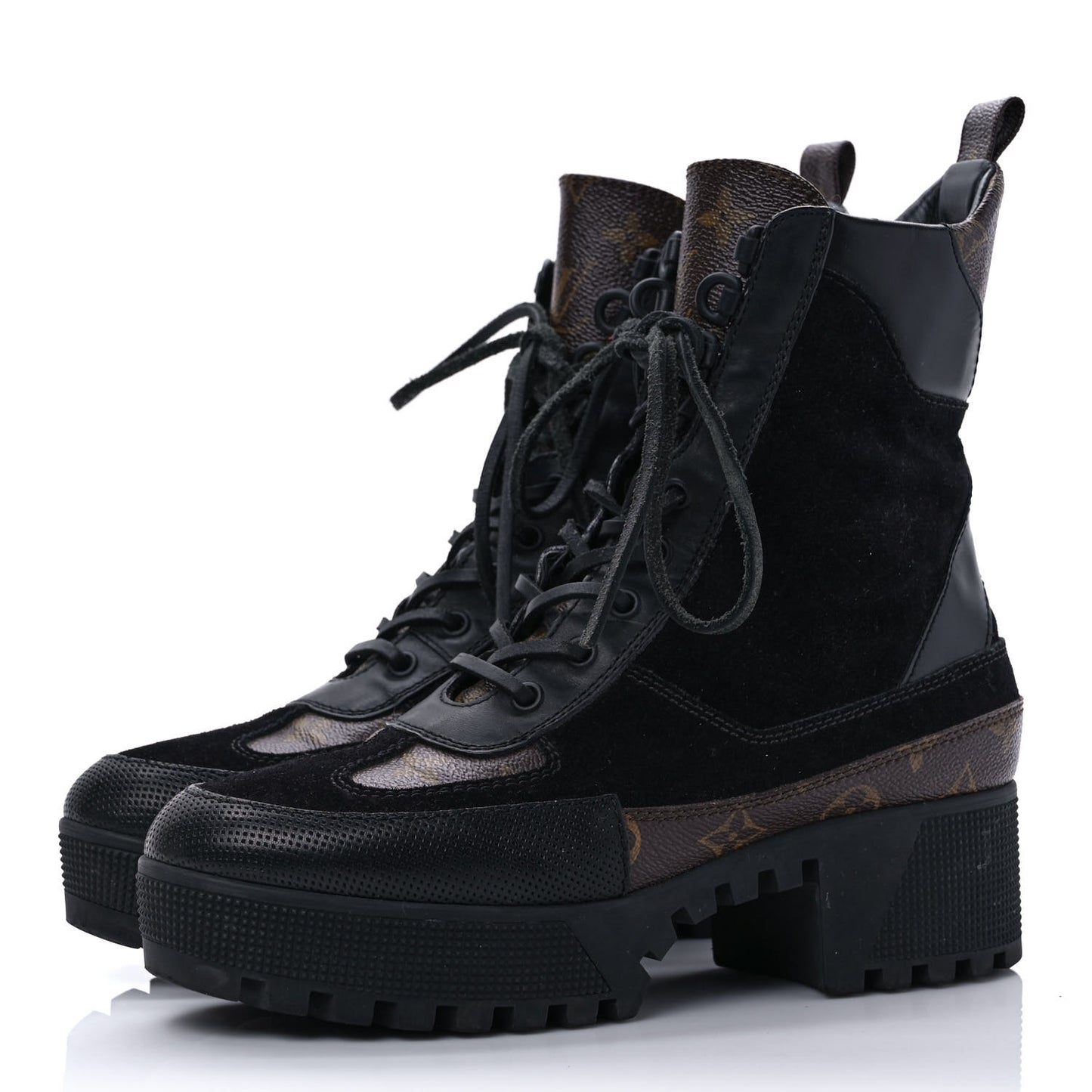Suede Calfskin Monogram Laureate Platform Desert Boots 40 Black