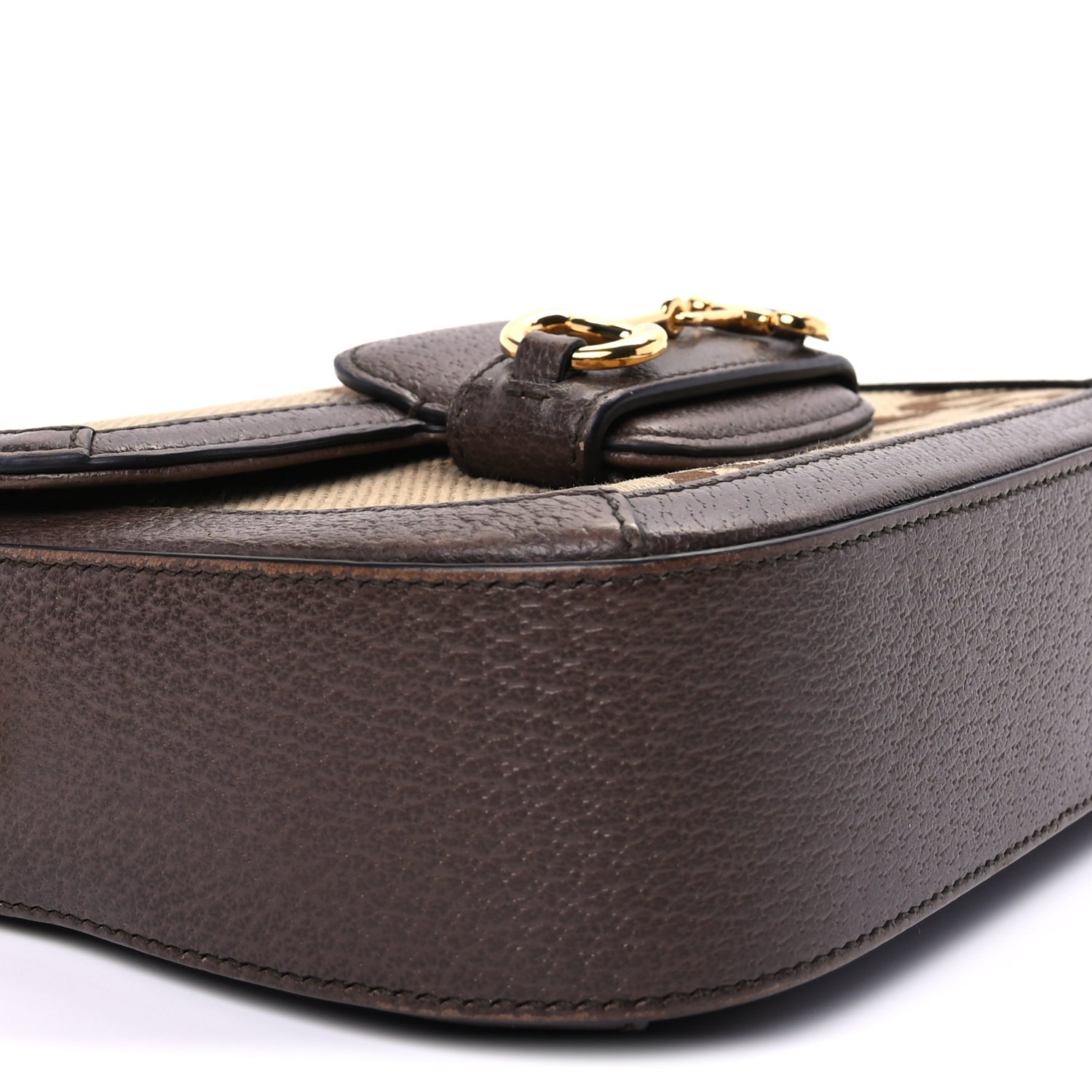 Gucci Monogram Jumbo GG Textured Dollar Calfskin Web Mini Horsebit 1955 Shoulder Bag Camel Ebony New Acero 8 of 9