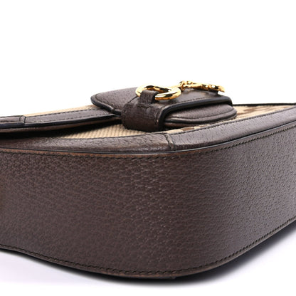 Gucci Monogram Jumbo GG Textured Dollar Calfskin Web Mini Horsebit 1955 Shoulder Bag Camel Ebony New Acero 8 of 9