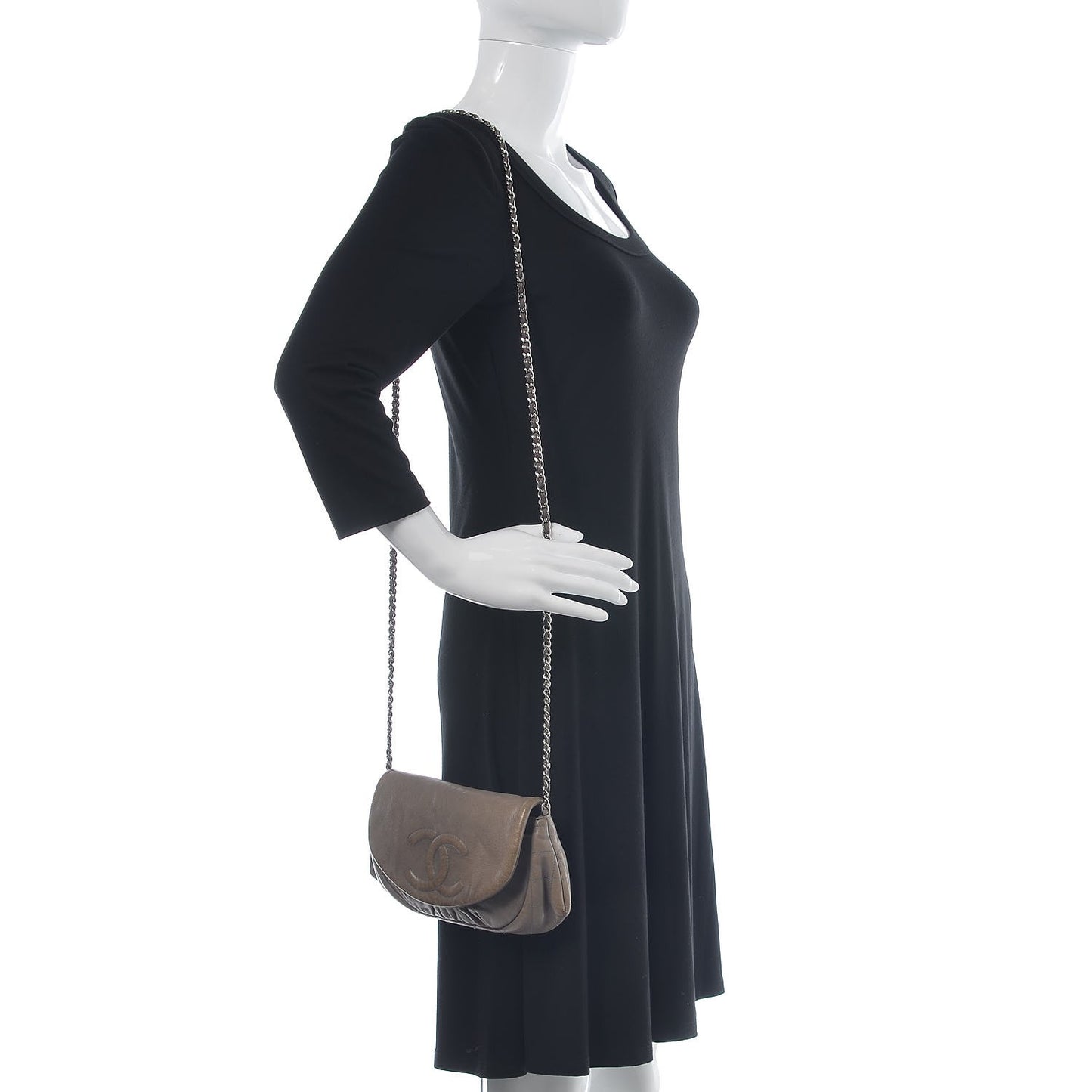 Lambskin Half Moon Wallet on Chain WOC Light Grey