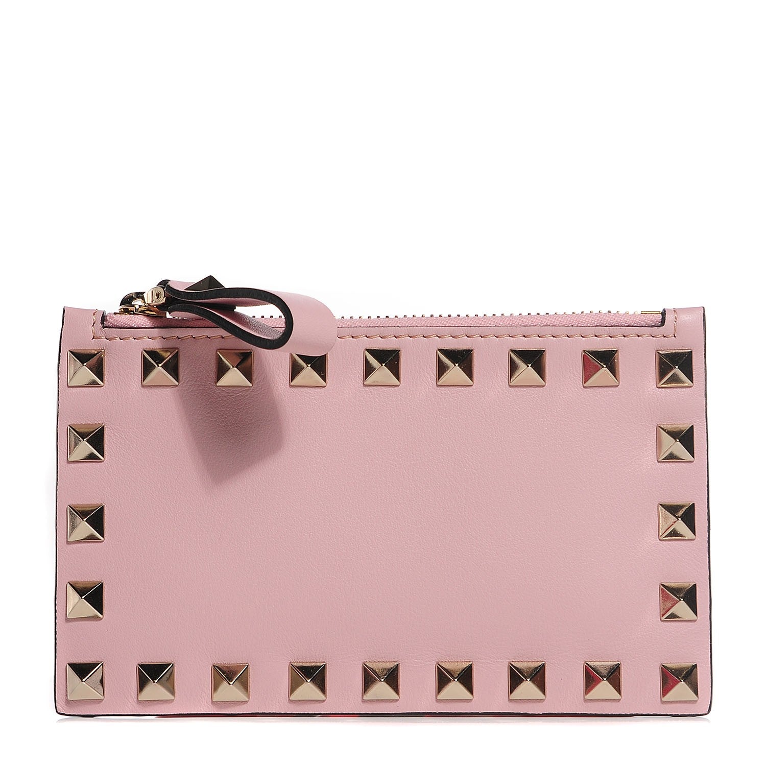 Valentino Garavani Calfskin Rockstud Coin Case Card Holder Water Rose 1 of 8