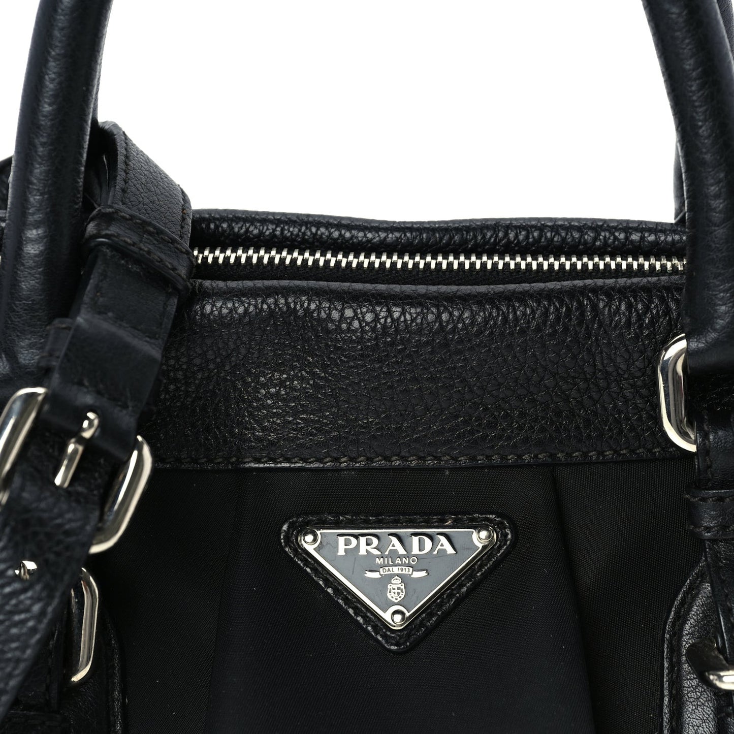 Nylon Calfskin Buckle Shoulder Bag  Black