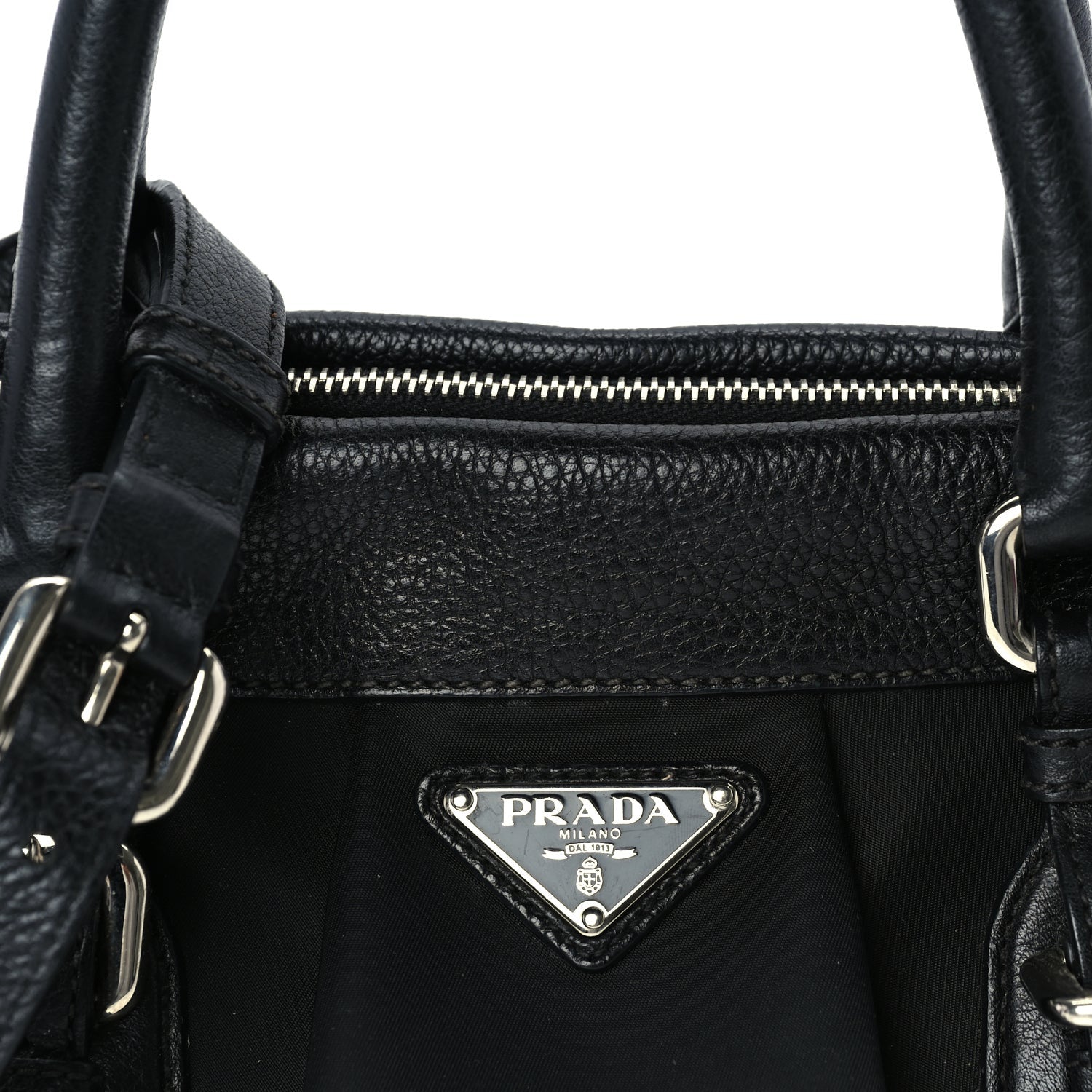 Prada Nylon Calfskin Buckle Shoulder Bag  Black 6 of 8