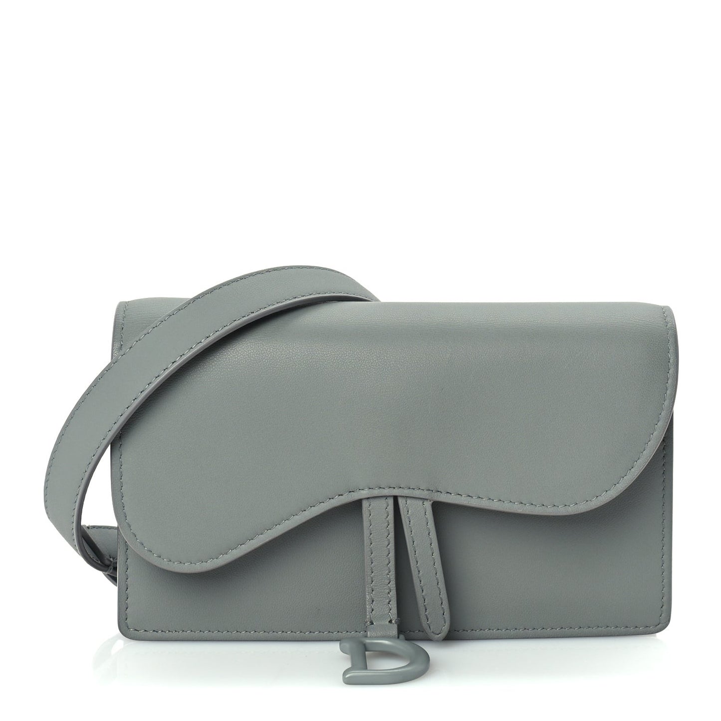 Ultra Matte Calfskin Saddle Belt Clutch  Grey Stone