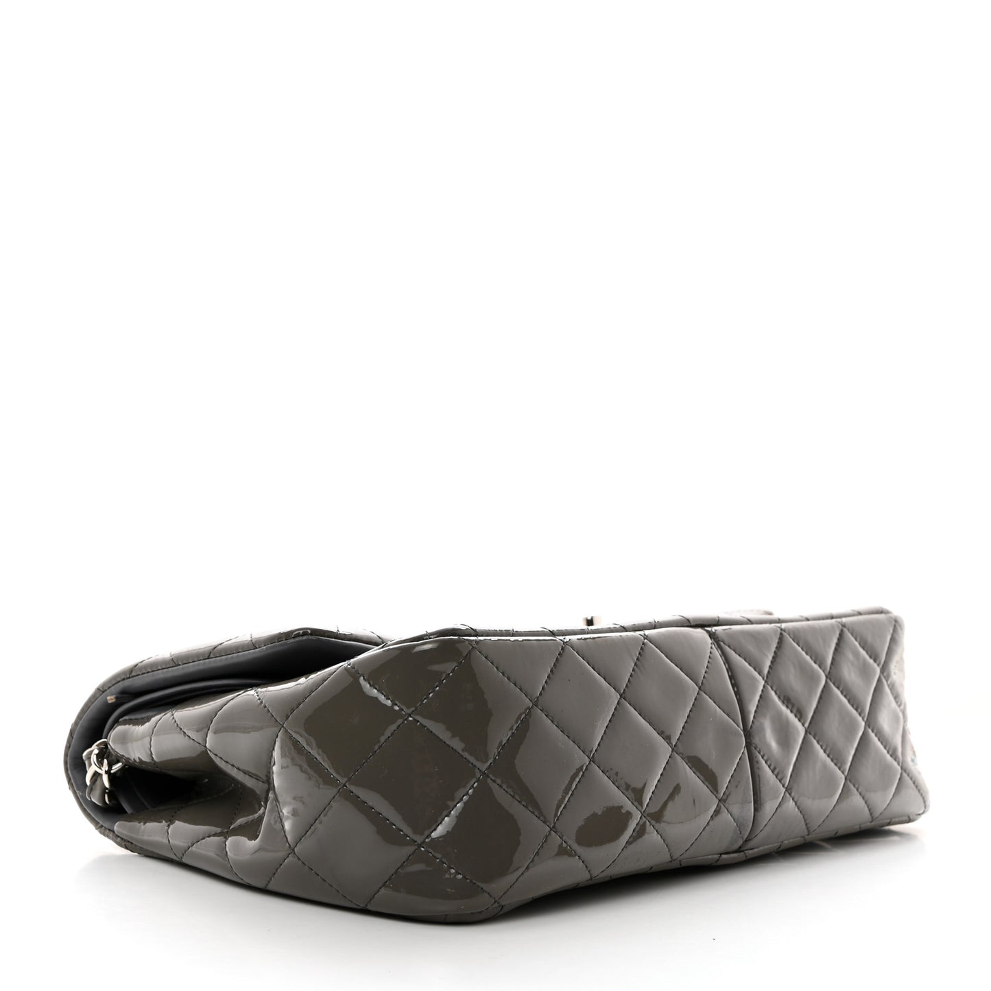 Patent Calfskin Quilted Jumbo Double Flap Grey