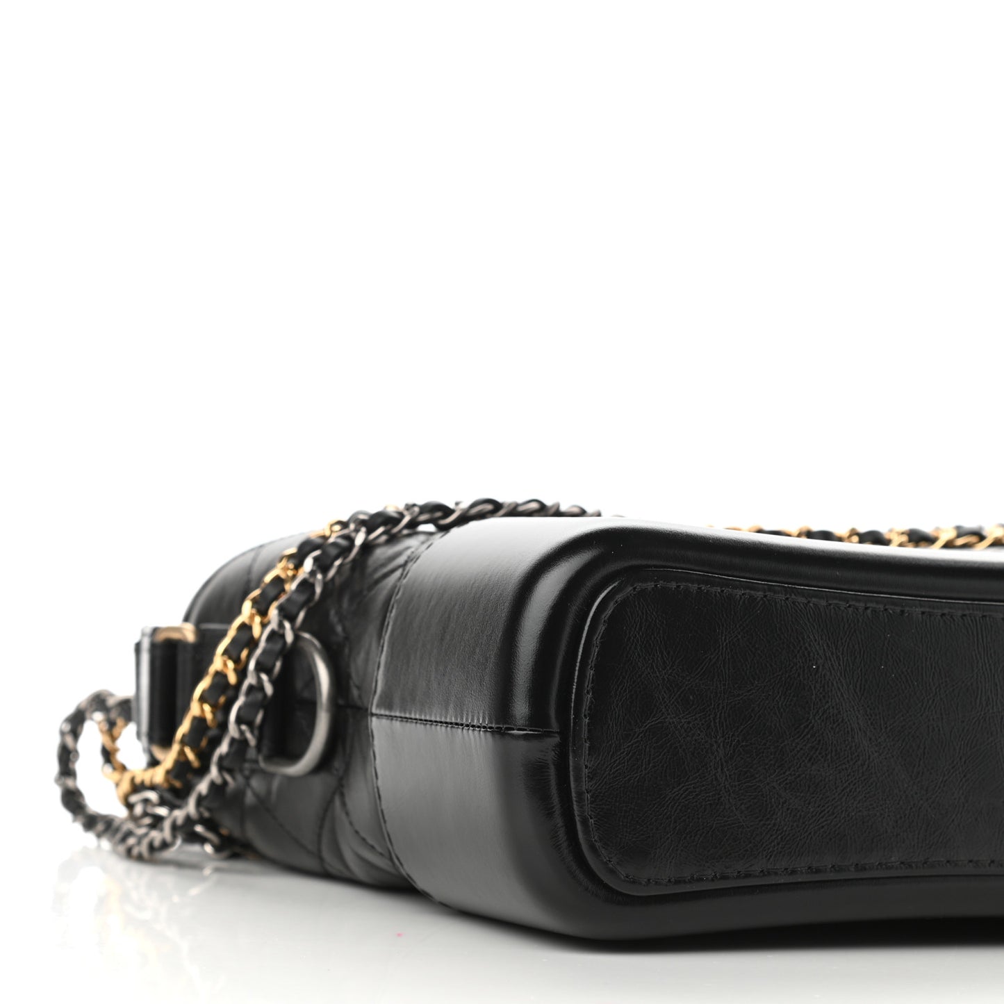 Aged Smooth Calfskin Quilted Medium Gabrielle Logo Hobo Black