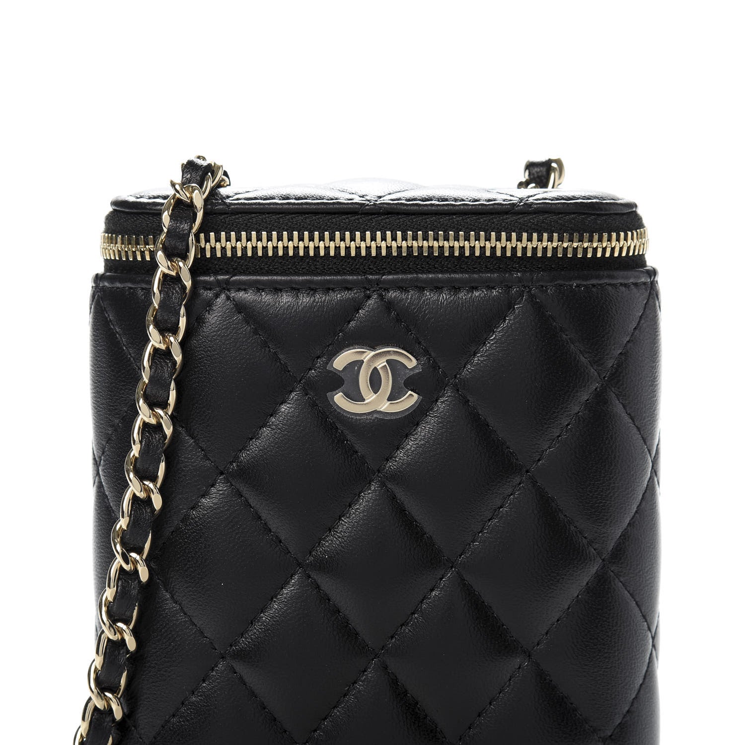 Chanel Lambskin Quilted Small Vertical Coco Beauty Vanity Case With Chain Black 10 of 11