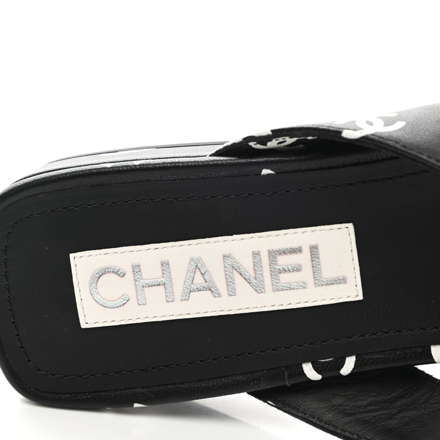 Lambskin Printed CC Thong Sandals 40 Black White