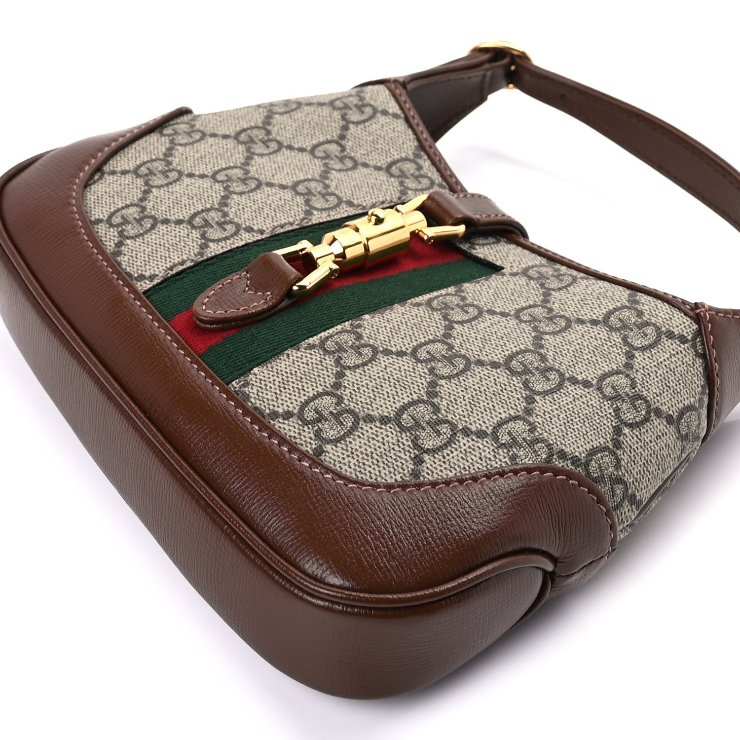 Gucci GG Supreme Monogram Azalea Calfskin Web Mini Jackie 1961 Hobo Beige Ebony Brown Sugar 7 of 7